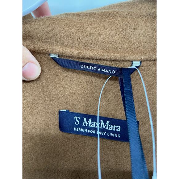 'S Max Mara Free Camel Brown Wool Belted Tie Waist Coat Size 2 NWT - Picture 3 of 9